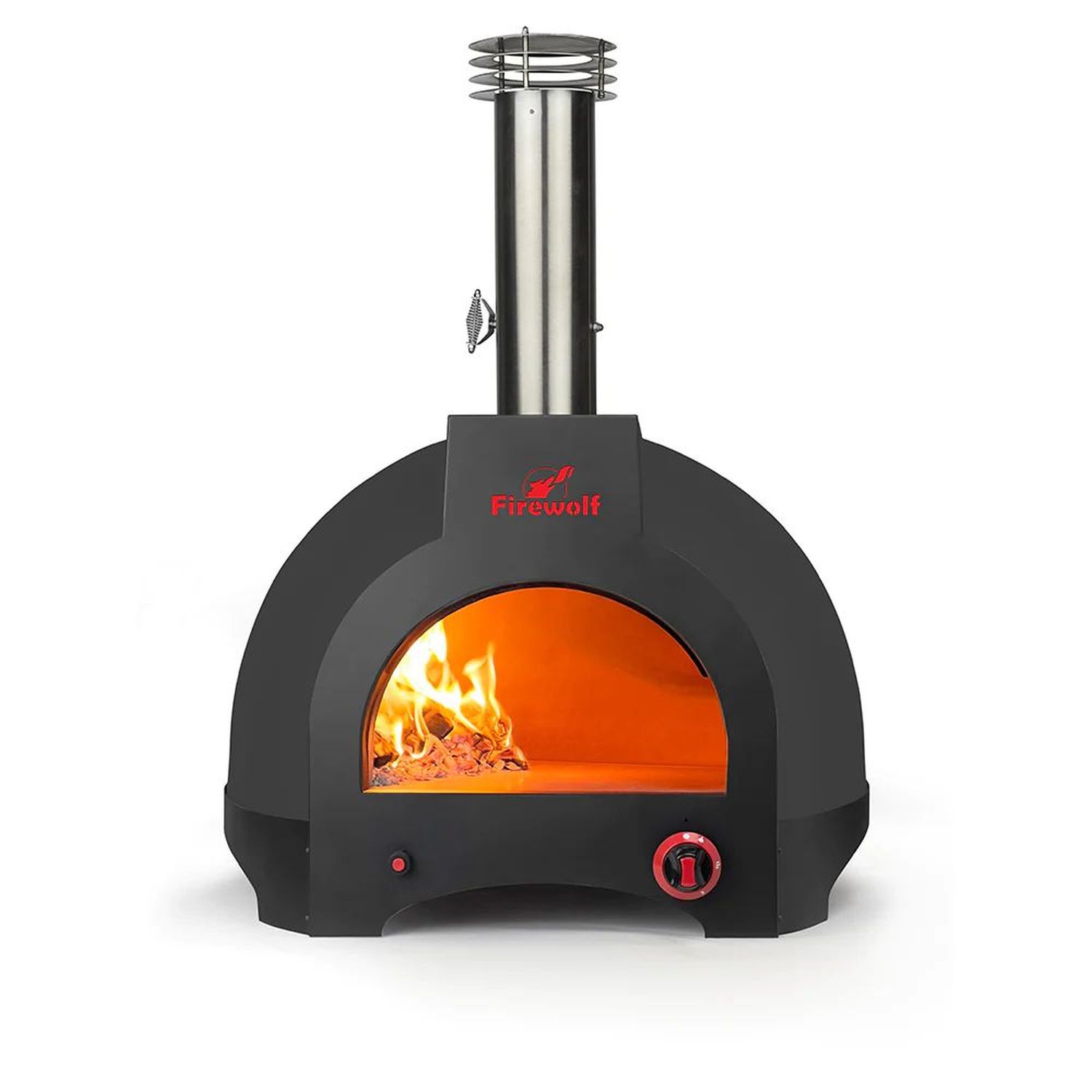 Steinbackofen | Pizzaofen Firewolf Carlo Farbe Samtschwarz, Hybrid Twix-System für Gas und Holz der multifunktionale Backofen zur Befeuerung mit Gas oder Holz